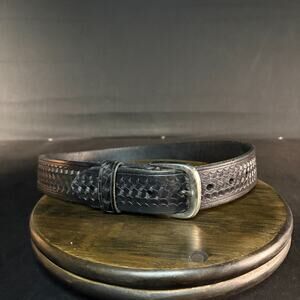 Aker Garrison Belt Size 28" B08 Pant Basketweave Black Leather Nickel 1.5" Wide